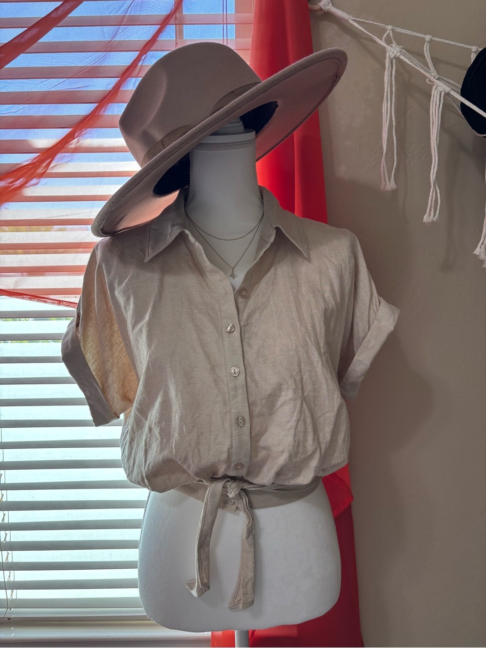 Steve Madden Cream Tie-Front Button Down Shirt
